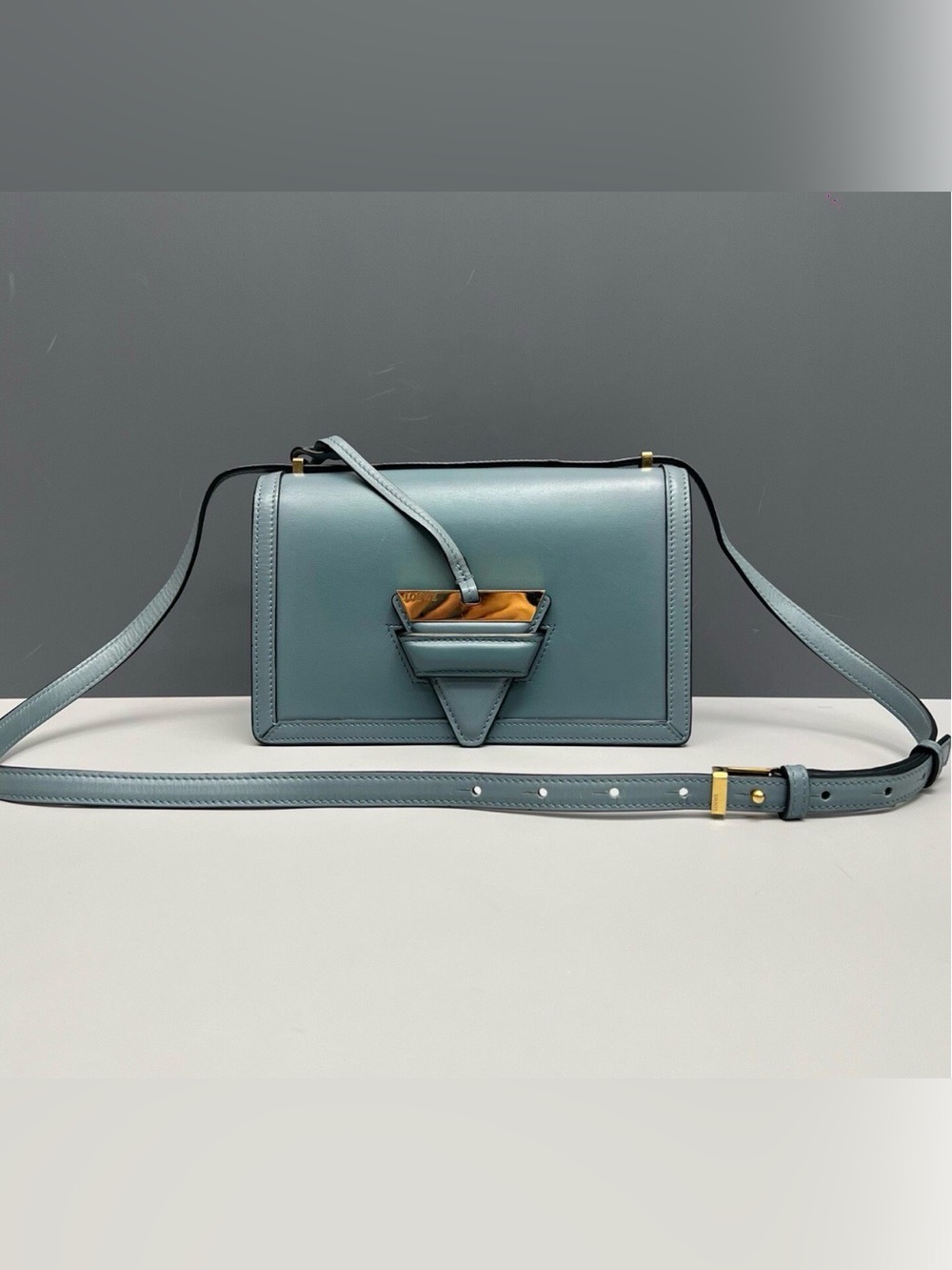 Loewe Dusty Blue Leather Crossbody with Gold-Tone Detail